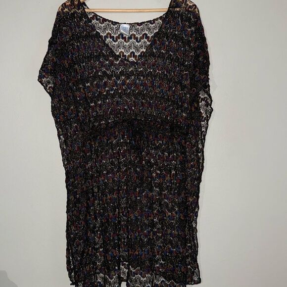 Time and Tru Missy Coverup Large Multi-Color Black Gold Accents Waist Drawstring - Picture 1 of 7